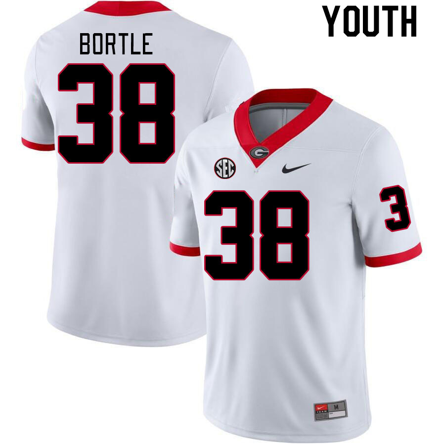Youth #38 Brooks Bortle Georgia Bulldogs College Football Jerseys Stitched-White